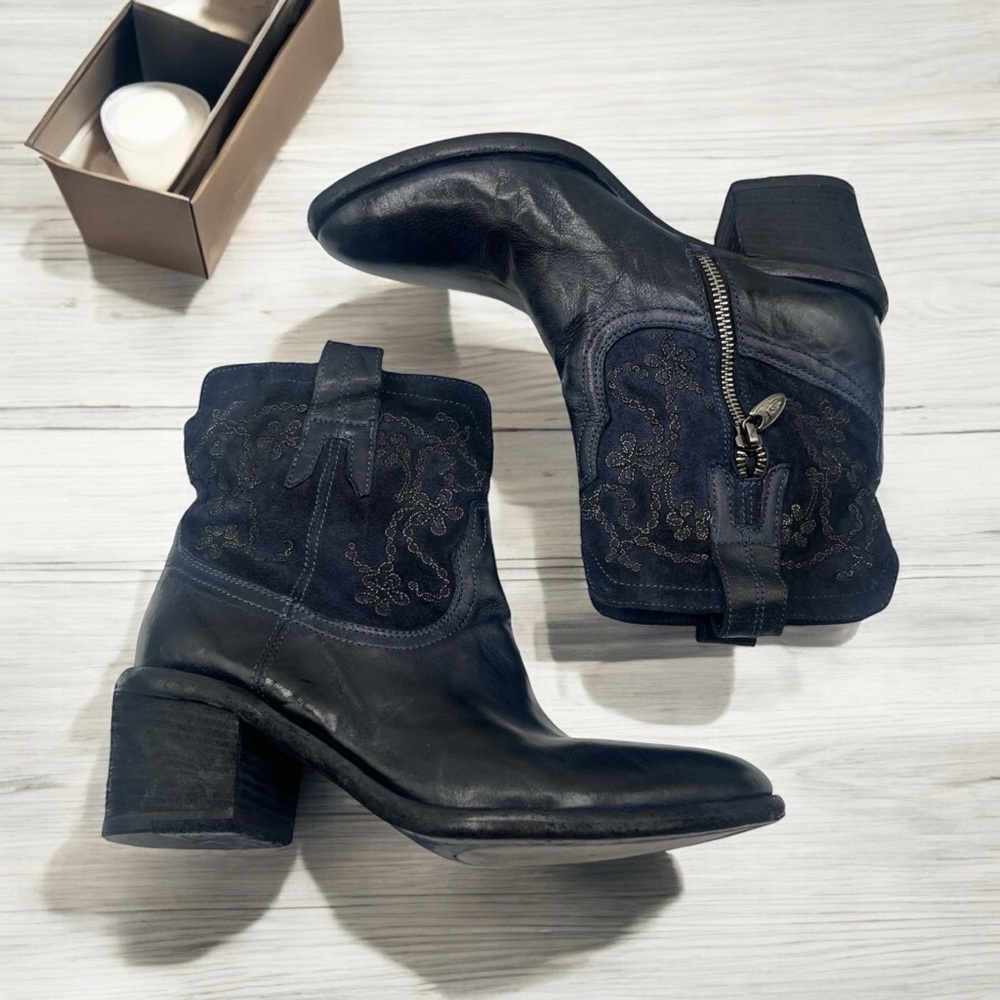 VERO CUOIO ITALIAN LEATHER HANDMADE SIZE 36.5 DEEP BLUE